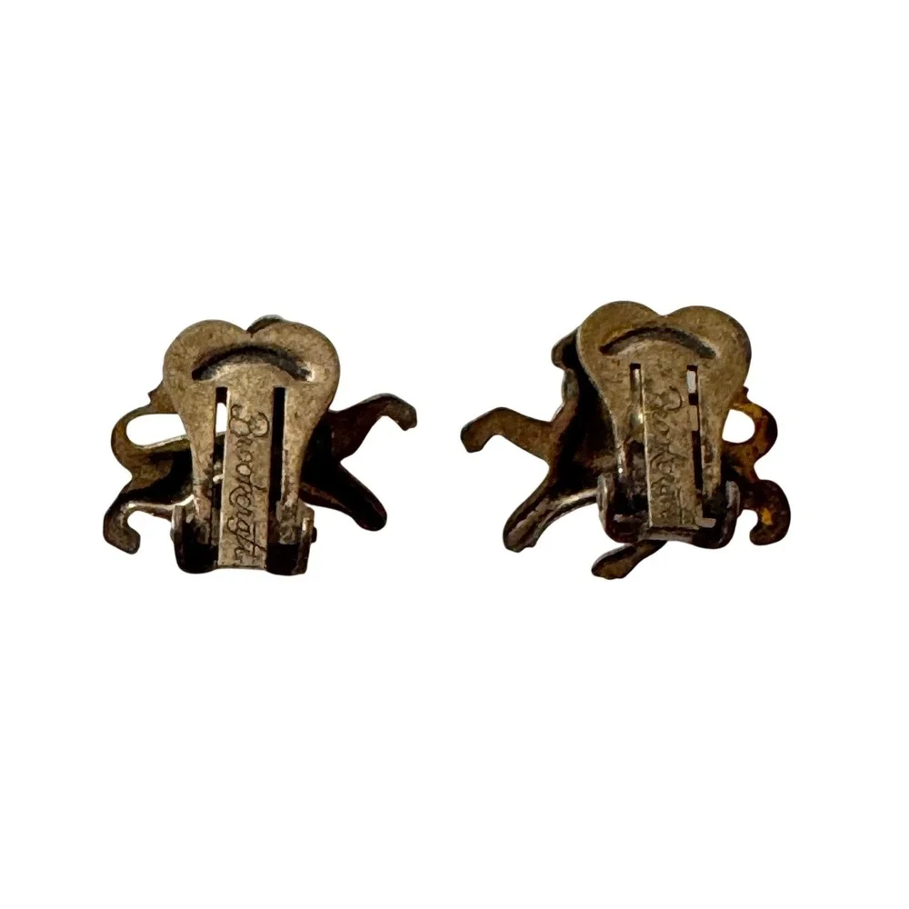 VNTG Brookcraft‎ Walking Lion Clip Statement Earrings Antique Gold Tone Figural